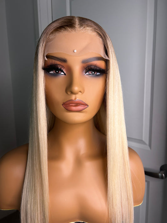 24 inch Blonde Middle Part with Dark Roots